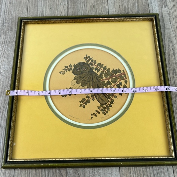 Vintage Ltd Edition Owl in a Branch signed numbered lithograph Yvonne Davis 77’ - Picture 6 of 9